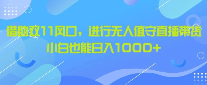 借助双11风口，进行无人值守直播带货，小白也能日入1k - 副业心选-副业心选