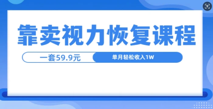 靠卖视力恢复教程一单59.9，单月变现1W，小白可复制-副业心选