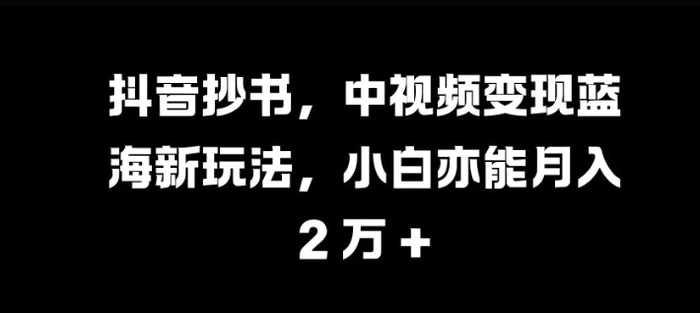 抖音抄书，中视频变现蓝海新玩法，小白亦能月入 过W【揭秘】-副业心选