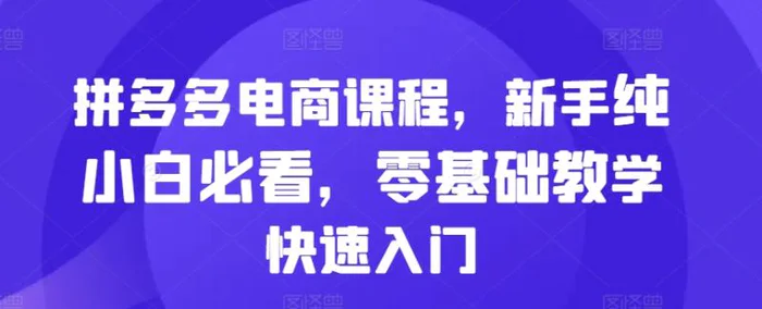 拼多多电商课程，新手纯小白必看，零基础教学快速入门 - 副业心选-副业心选