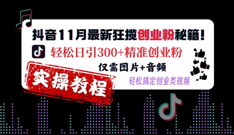 抖音11月最新狂揽创业粉秘籍，轻松日引300+精准创业粉，仅需图片+音频，轻松搞定创业类视频 - 副业心选-副业心选
