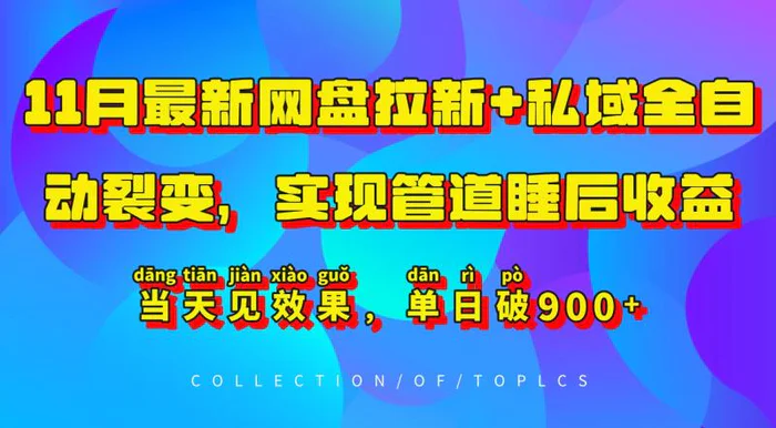 11月最新网盘拉新+私域全自动裂变，实现管道睡后收益，当天见效果，单日破900+ - 副业心选-副业心选
