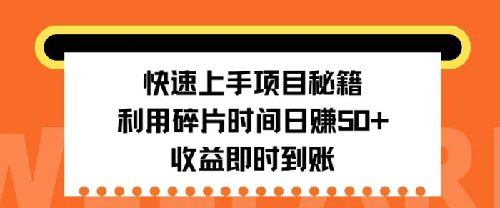 快速上手项目秘籍，利用碎片时间日入50+，收益即时到账 - 副业心选-副业心选