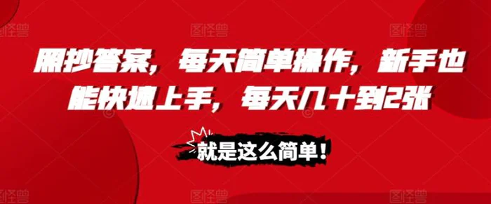 照抄答案，每天简单操作，新手也能快速上手，每天几十到2张 - 副业心选-副业心选