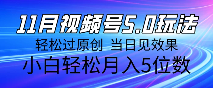 11月最新视频号5.0玩法，轻松过原创，当日见效果，小白轻松月入5位数 - 副业心选-副业心选