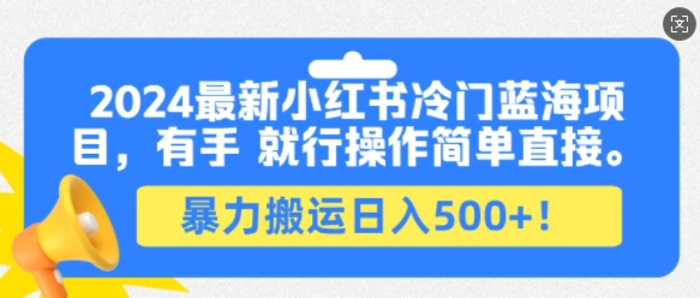 2024最新小红书冷门蓝海项目，有手就行操作简单直接，暴力搬运日入500+ - 副业心选-副业心选