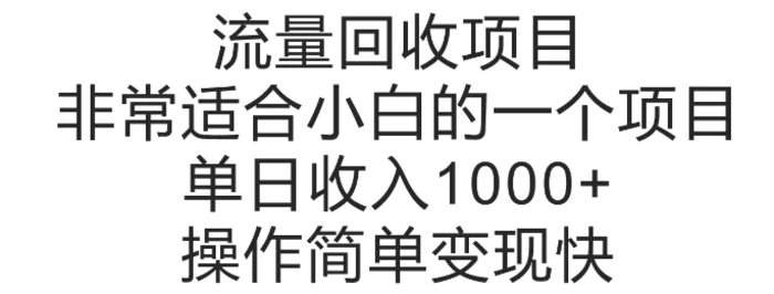 流量回收项目，非常适合小白的一个项目单日收入多张，操作简单变现快 - 副业心选-副业心选