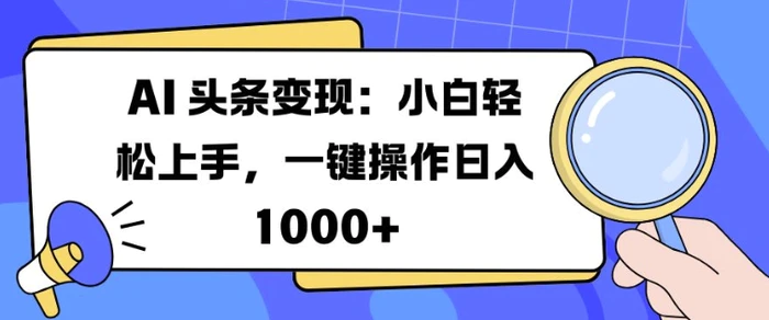 AI 头条变现：小白轻松上手，一键操作日入多张 - 副业心选-副业心选