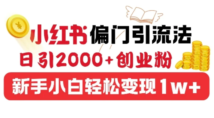 小红书偏门引流法，日引200+创业粉，新手小白轻松变现 - 副业心选-副业心选