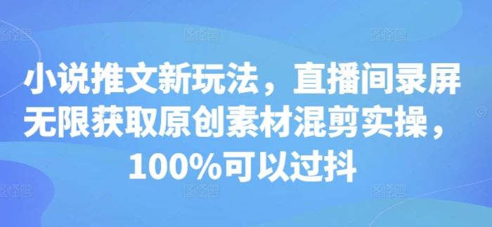 小说推文新玩法，直播间录屏无限获取原创素材混剪实操，100%可以过抖 - 副业心选-副业心选