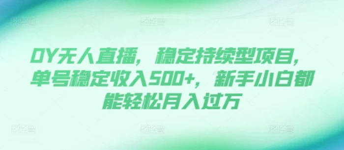 DY无人直播，稳定持续型项目，单号稳定收入500+，新手小白都能轻松月入过万 - 副业心选-副业心选