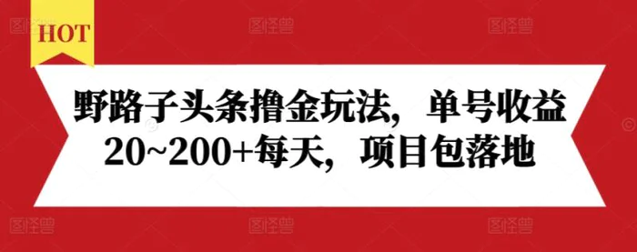 野路子头条撸金玩法，单号收益20~200+每天，项目包落地-副业心选