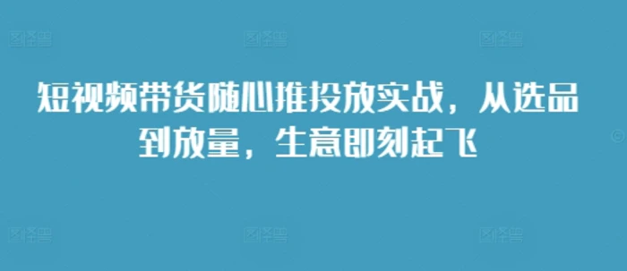 短视频带货随心推投放实战，从选品到放量，生意即刻起飞-副业心选