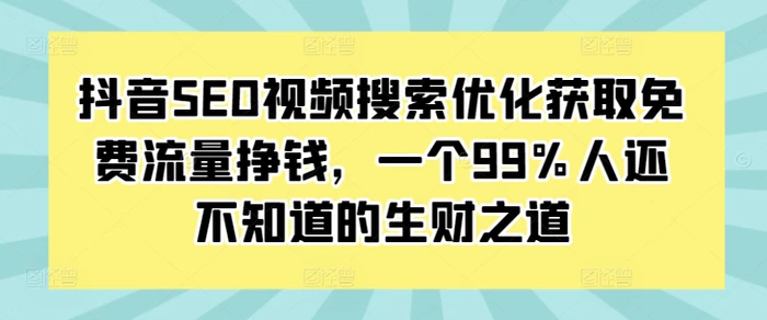 抖音SEO视频搜索优化获取免费流量挣钱，一个99%人还不知道的生财之道 - 副业心选-副业心选