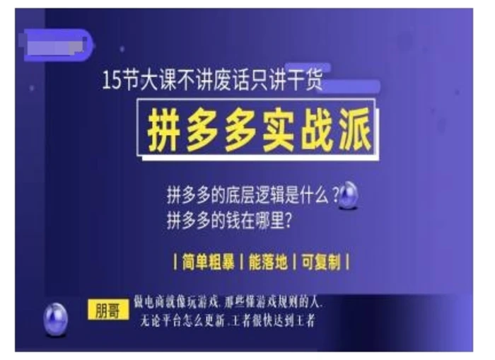 朋哥电商(拼多多实战派)，15节大课不讲废话只讲干货，简单粗暴 能落地 可复制 - 副业心选-副业心选