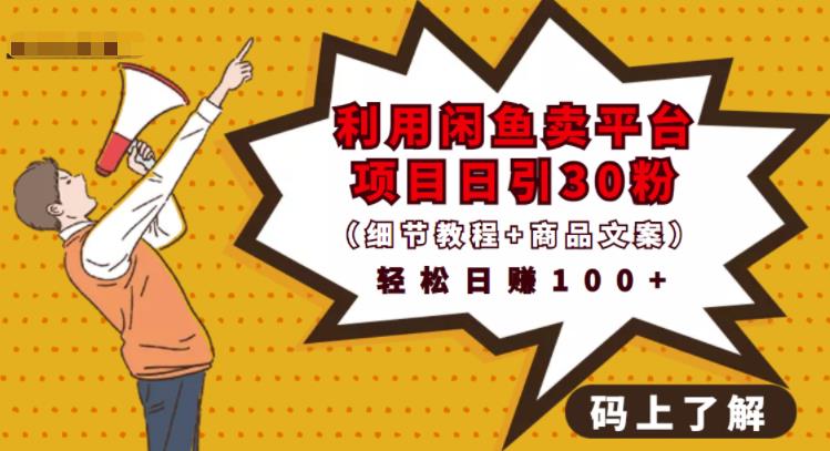 利用闲鱼卖平台项目课程资源日引流30+精准粉丝，轻松日赚100+，积累人脉可实现二次变-副业心选