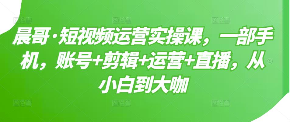 晨哥·短视频运营实操课，一部手机，账号+剪辑+运营+直播，从小白到大咖-副业心选