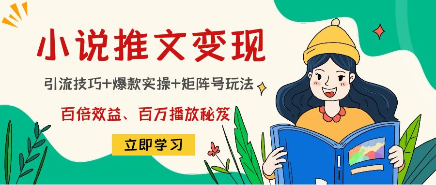 小说推文训练营：引流技巧+爆款实操+矩阵号玩法，百倍效益、百万播放秘笈 - 副业心选-副业心选