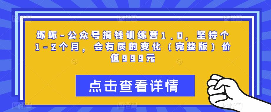 坏坏-公众号搞钱训练营1.0，坚持个1-2个月，会有质的变化（完整版）价值999元-副业心选