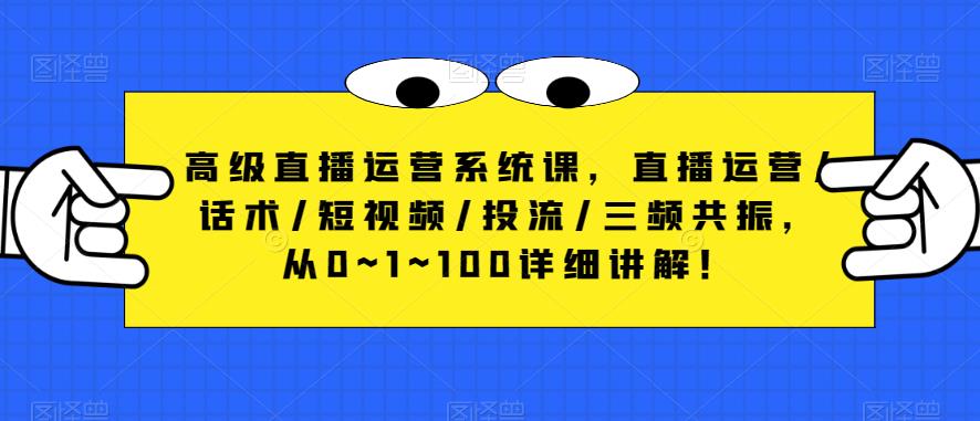 高级直播运营系统课，直播运营/话术/短视频/投流/三频共振，从0~1~100详细讲解！ - 副业心选-副业心选