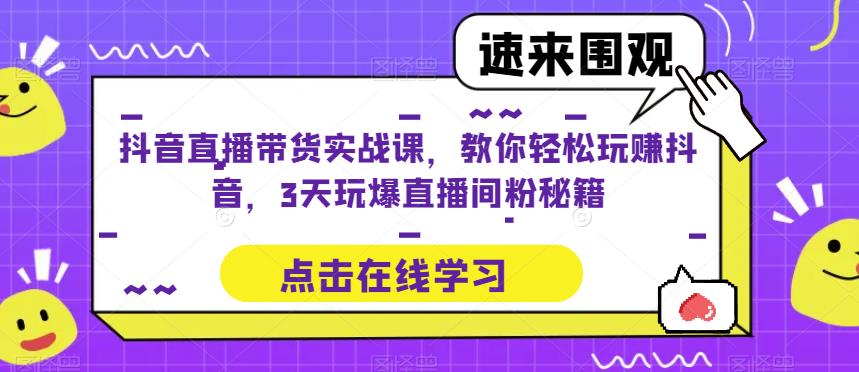 抖音直播带货实战课，教你轻松玩赚抖音，3天玩爆直播间 - 副业心选-副业心选