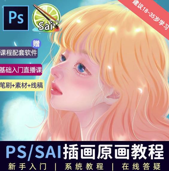 价值1288的原画插画教程零基础CG漫画SAI线稿笔刷手绘画数位板绘视频课程 - 副业心选-副业心选