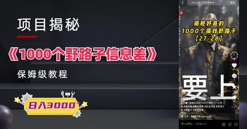 1000个野路子信息差保姆式教程-单日变现3000+的玩法解密 - 副业心选-副业心选