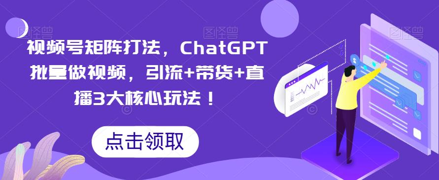 视频号矩阵打法，ChatGPT批量做视频，引流+带货+直播3大核心玩法！-副业心选