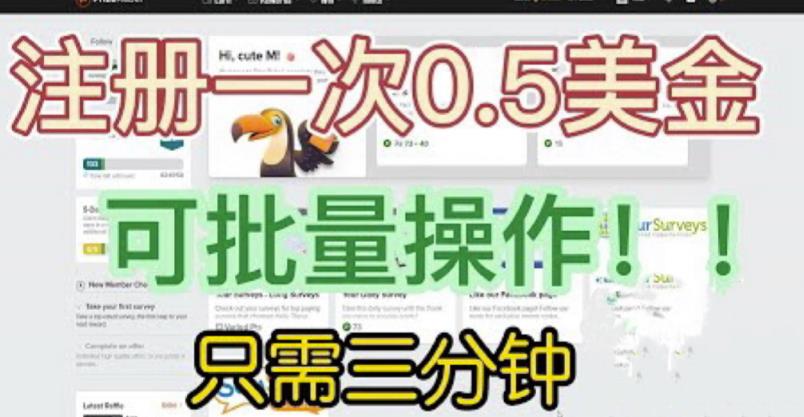国外项目注册一次0.5美金，只需三分钟无脑操作，可批量同时放大操作，小白工作室福利【揭秘】 - 副业心选-副业心选