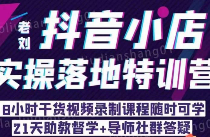 老刘·抖店商品卡流量，​抖音小店实操落地特训营，8小时干货视频录制课程随时可学 - 副业心选-副业心选