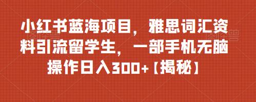 小红书蓝海项目，雅思词汇资料引流留学生，一部手机无脑操作日入300+【揭秘】 - 副业心选-副业心选