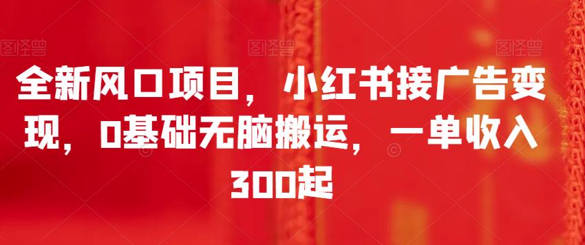 全新风口项目，小红书接广告变现，0基础无脑搬运，一单收入300起-副业心选