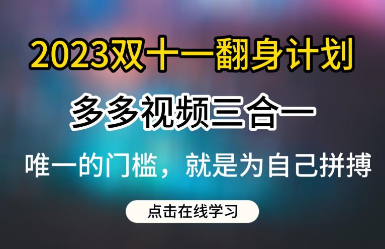 2023双十一翻身计划，多多视频带货三合一玩法教程【揭秘】-副业心选