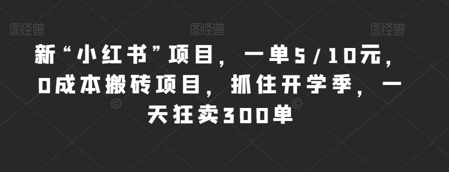 新“小红书”项目，一单5/10元，0成本搬砖项目，抓住开学季，一天狂卖300单【揭秘】-副业心选