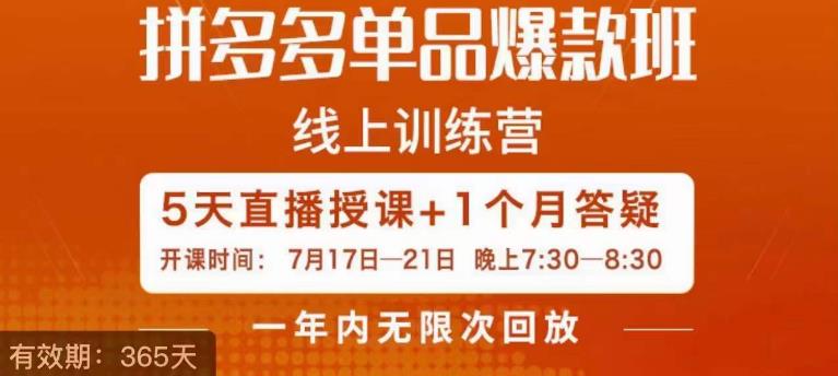 钟辰·拼多多单品爆款班，一个拼多多超级爆款养一个团队 - 副业心选-副业心选
