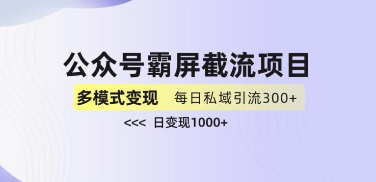 公众号霸屏截流项目+私域多渠道变现玩法，全网首发，日入1000+【揭秘】-副业心选