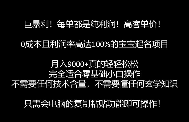 巨暴利，月入9000+的宝宝起名项目，每单都是纯利润，零基础都能躺赚【附软件+视频教程】 - 副业心选-副业心选