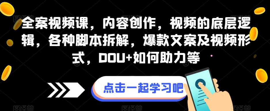 全案视频课，内容创作，视频的底层逻辑，各种脚本拆解，爆款文案及视频形式，DOU+如何助力等 - 副业心选-副业心选