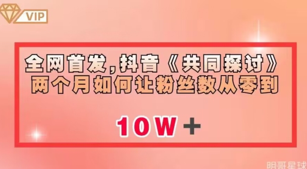 全网首发，抖音《共同探讨》两个月如何让粉丝数从零到10w【揭秘】-副业心选