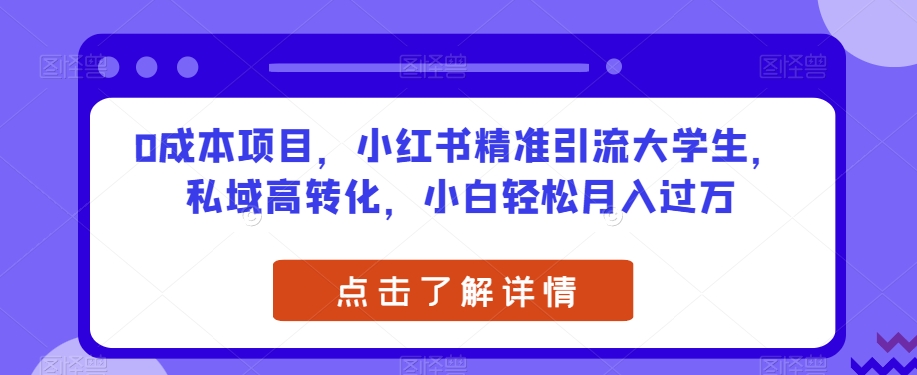 0成本项目，小红书精准引流大学生，私域高转化，小白轻松月入过万【揭秘】 - 副业心选-副业心选