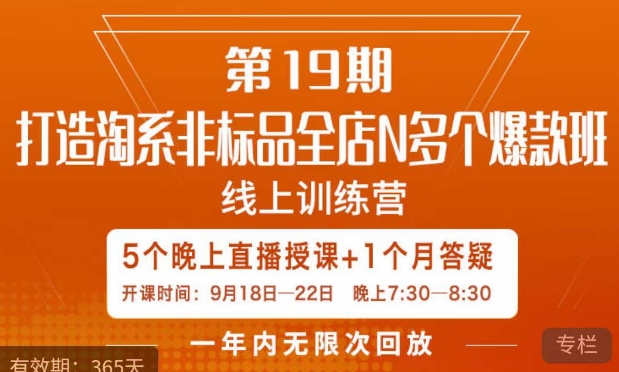 打造淘系非标全店N多个爆款线上课，​5天直播课 - 副业心选-副业心选