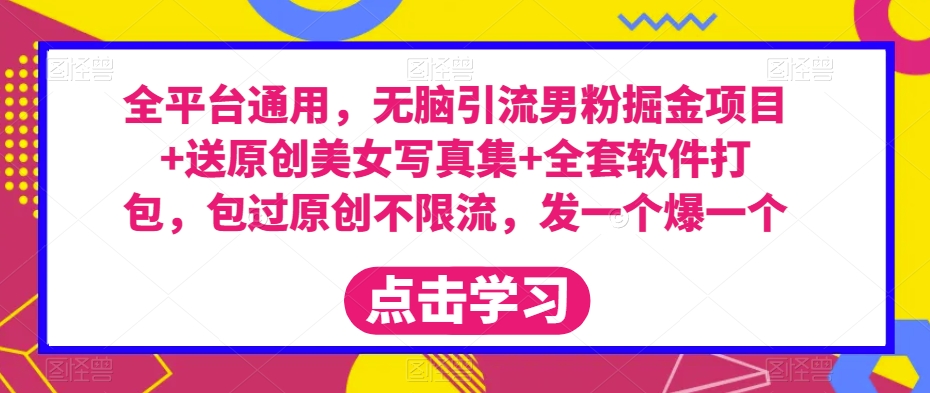 全平台通用，无脑引流男粉掘金项目+送原创美女写真集+全套软件打包，包过原创不限流，发一个爆一个【揭秘】 - 副业心选-副业心选