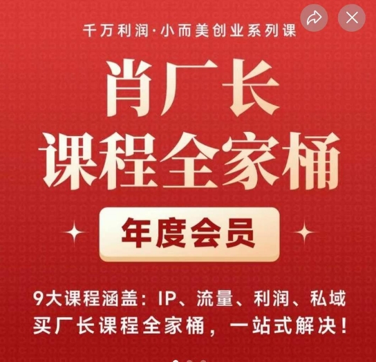 肖厂长课程全家桶，​9大课程涵盖:IP、流量、利润、私域、买厂长课程全家桶，一站式解决！ - 副业心选-副业心选