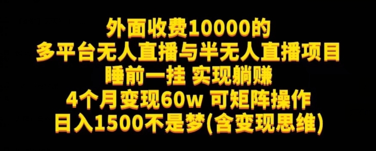外面收费10000的多平台无人直播与半无人直播项目，睡前一挂实现躺赚，日入1500不是梦(含变现思维)【揭秘】-副业心选