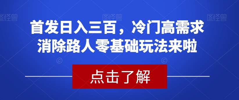 首发日入三百，冷门高需求消除路人零基础玩法来啦【揭秘】 - 副业心选-副业心选