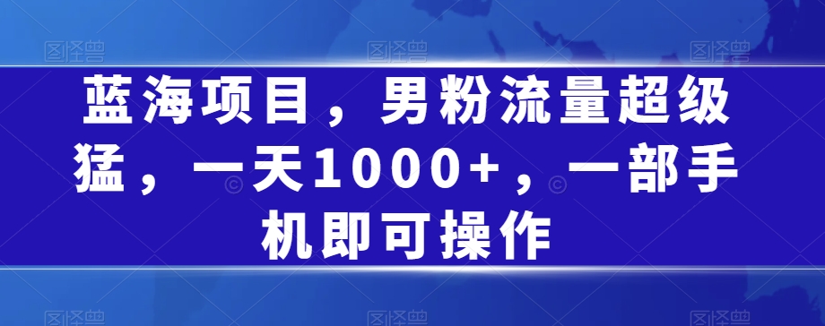 蓝海项目，男粉流量超级猛，一天1000+，一部手机即可操作【揭秘】-副业心选
