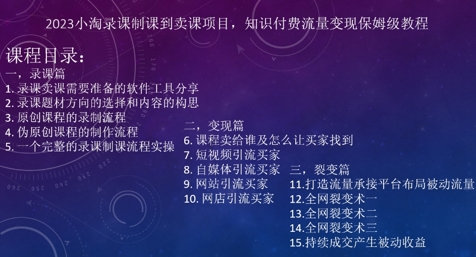 2023小淘录课制课到卖课项目，知识付费流量变现保姆级教程 - 副业心选-副业心选