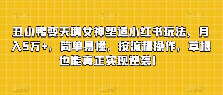 丑小鸭变天鹅女神塑造小红书玩法，月入5万+，简单易懂，按流程操作，草根也能真正实现逆袭！ - 副业心选-副业心选