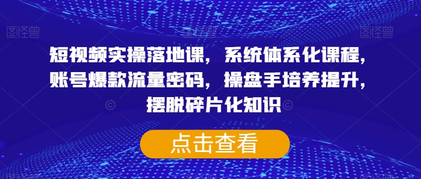 短视频实操落地课，系统体系化课程，账号爆款流量密码，操盘手培养提升，摆脱碎片化知识 - 副业心选-副业心选
