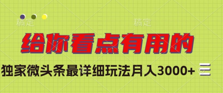独家微头条最详细玩法，月入3000+【揭秘】-副业心选
